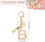 Initial B Keychain with Tassel and Bead Charm for Bag Purse Backpack Keys, Gold Tone Beige, Daily Comfort Use, for Men Women and Everyday Wear