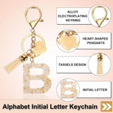 Initial B Keychain with Tassel and Bead Charm for Bag Purse Backpack Keys, Gold Tone Beige, Daily Comfort Use, for Men Women and Everyday Wear
