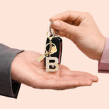 Initial B Keychain with Tassel and Bead Charm for Bag Purse Backpack Keys, Gold Tone Beige, Daily Comfort Use, for Men Women and Everyday Wear - 45-Degree Angle