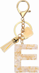Initial Letter Keychain with Tassel and Lobster Clasp for Bags Keys and Gifts, Cream Gold E, Letter E Option, Daily Comfort Use