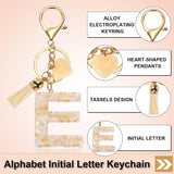 Initial Letter Keychain with Tassel and Lobster Clasp for Bags Keys and Gifts, Cream Gold E, Letter E Option, Daily Comfort Use
