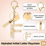 Letter F Keychain Charm with Tassel and Lobster Clasp for Bag Purse Keys, Pearl White and Gold, Daily Comfort Use - Side View