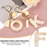 Letter F Keychain Charm with Tassel and Lobster Clasp for Bag Purse Keys, Pearl White and Gold, Daily Comfort Use - Top-Down View