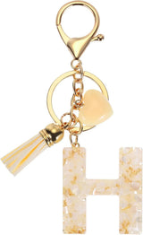 Initial H Letter Keychain with Tassel Charm for Keys Bag Purse Accessories, Cream and Gold, Daily Comfort Use, for Men Women and Everyday Wear