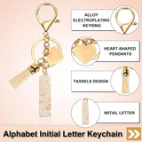 Tassel Keychain with Resin Bar Pendant and Lobster Clasp for Bag Purse Car Keys, Gold White, Letter I Option, Daily Comfort Use - Side View