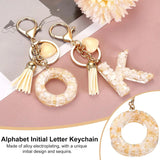 Resin Circle Keychain with Tassel and Lobster Clasp for Women Bags and Car Keys Cream Gold Tone, Letter O Option - Side View