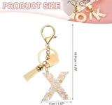 Letter X Keychain Charm with Tassel and Bead, Gold Tone Initial Bag Pendant for Keys and Handbags, Cream White