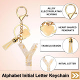 Initial Letter Keychain with Tassel and Lobster Clasp for Bags Keys and Gifts, Y, Cream and Gold, Letter Y Option