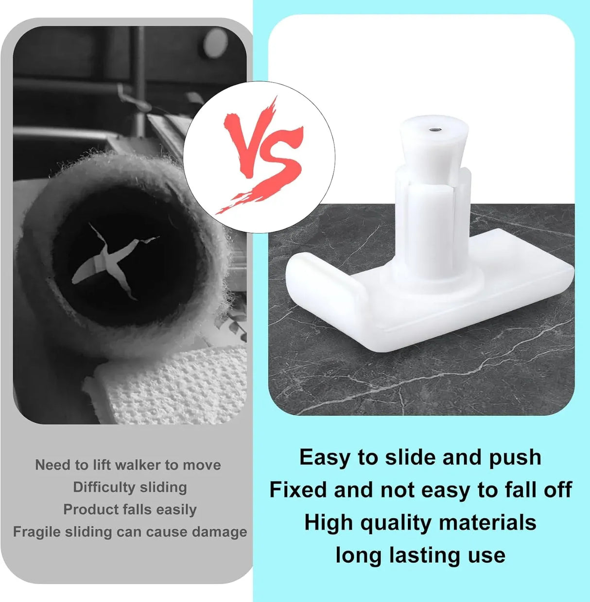 Universal Walker Ski Glides 4 Pack, Mobility Aid Accessory for Seniors, White, Practical Everyday Use, Durable Replacement Accessory