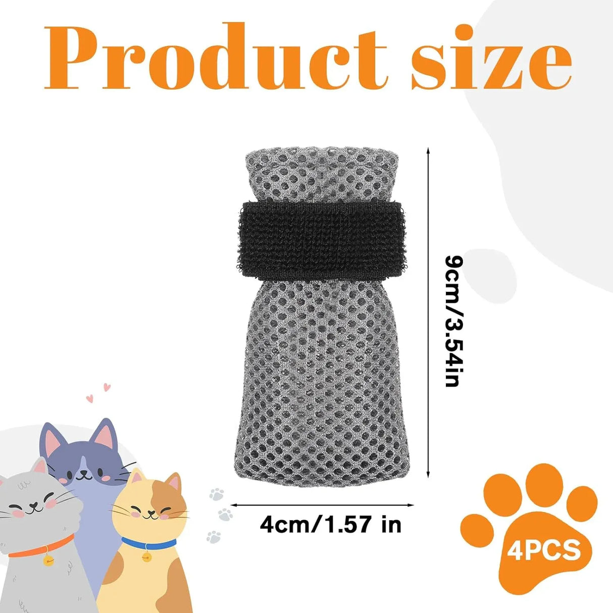 4 Pcs Cat Anti Scratch Mittens, Adjustable Breathable Mesh Claw Covers for Bathing and Nail Trimming, Gray, XL Size