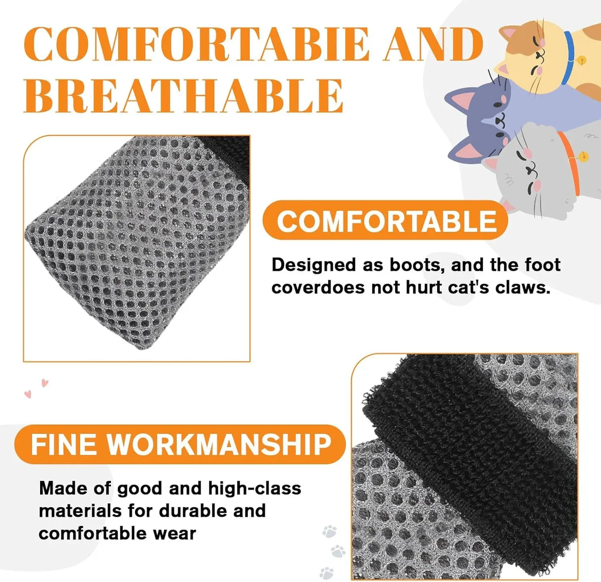 4 Pcs Cat Anti Scratch Mittens, Adjustable Breathable Mesh Claw Covers for Bathing and Nail Trimming, Gray, XL Size