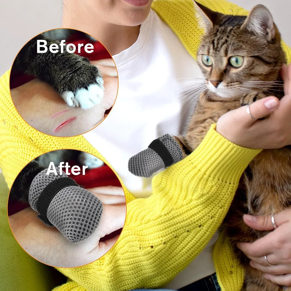 4 Pcs Cat Anti Scratch Mittens, Adjustable Breathable Mesh Claw Covers for Bathing and Nail Trimming, Gray, XL Size