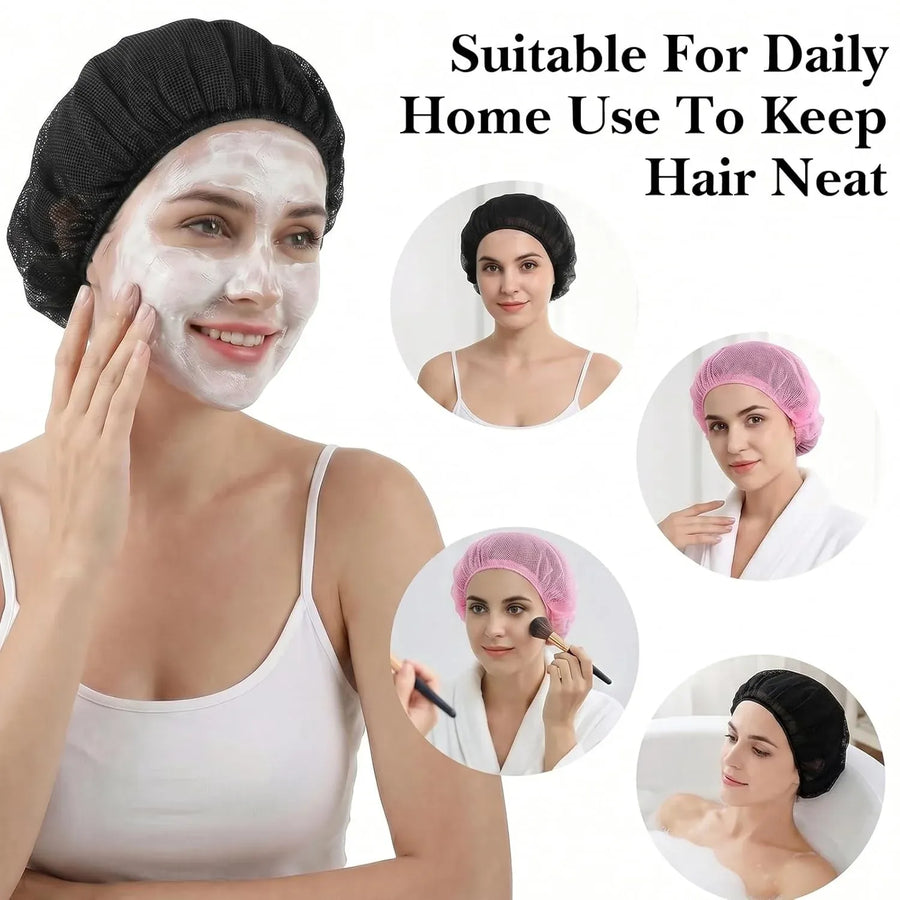 4 Pcs Mesh Sleep Bonnets for Women, Elastic Hair Nets for Sleeping and Hair Drying, Colorful Pink and Black, Daily Comfort Use