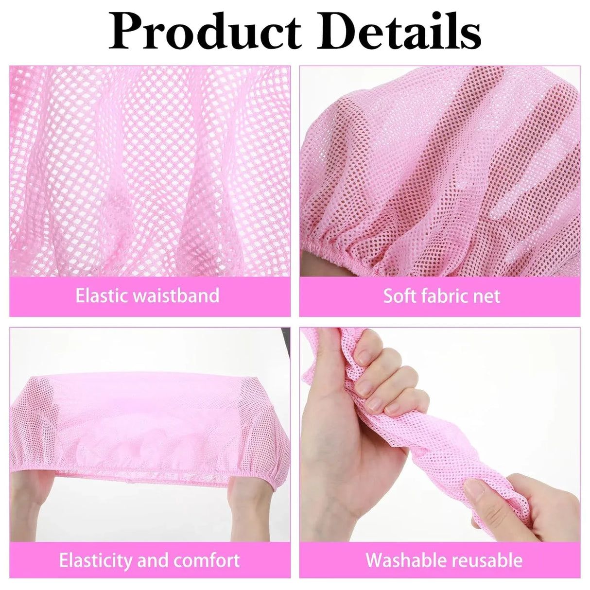4 Pack Mesh Sleep Bonnets for Women, Elastic Breathable Hair Nets for Sleeping and Hair Drying, Colorful, Pink/Blue/Orange/Black