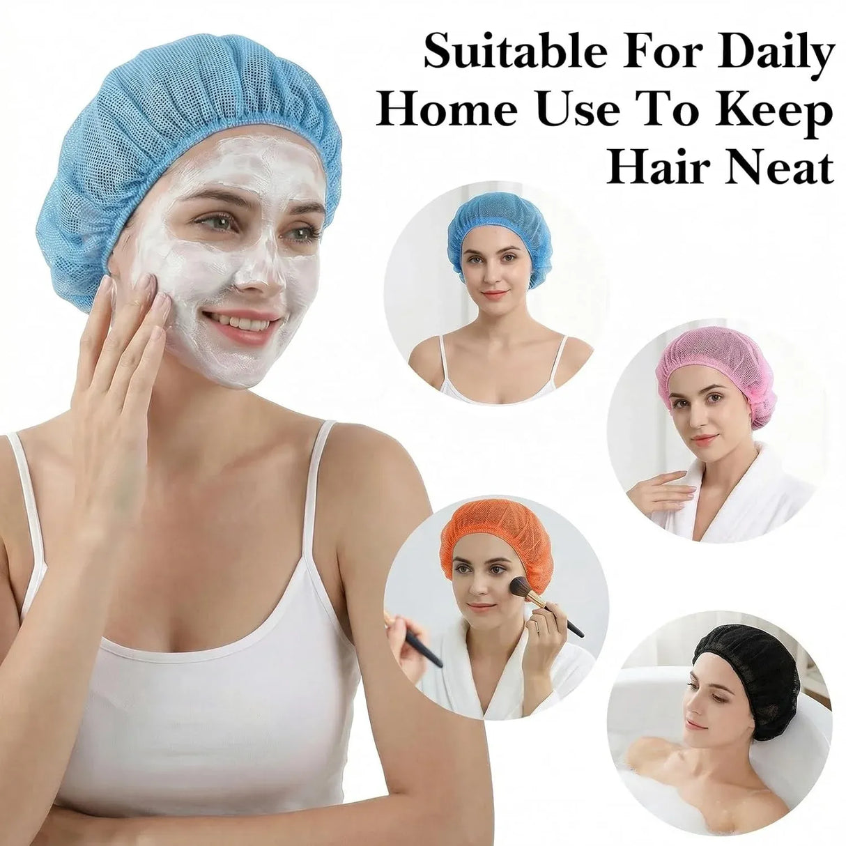 4 Pack Mesh Sleep Bonnets for Women, Elastic Breathable Hair Nets for Sleeping and Hair Drying, Colorful, Pink/Blue/Orange/Black