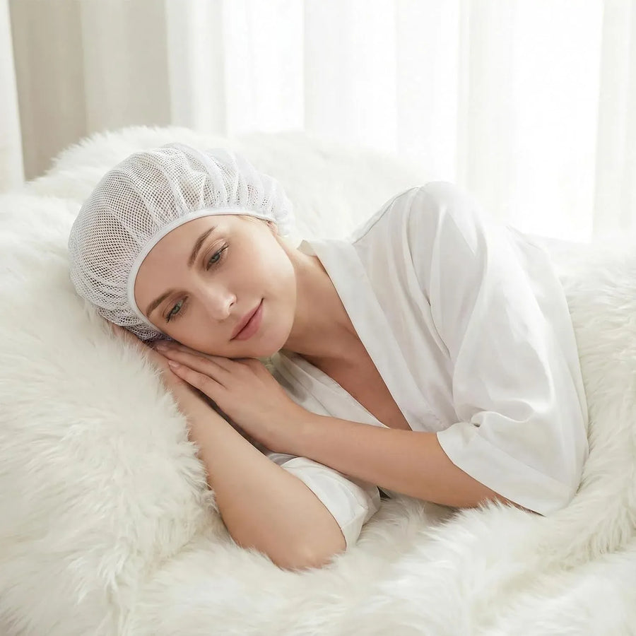 4 PCS Mesh Sleep Bonnets for Women, Elastic Hair Nets for Sleeping and Hair Drying, Colorful Sleeping Caps, Pink/Blue/White/Black