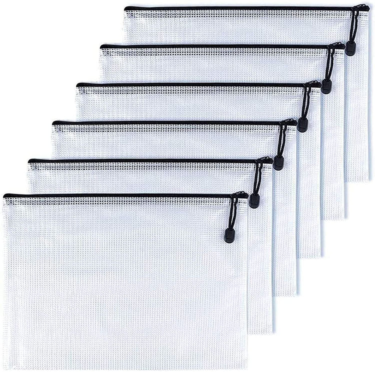 6 Pcs A6 Mesh Zipper Pouches Plastic Zip File Folders for Office Receipts and Cosmetics Black 6 x 4.5 Inch, Durable Plastic Construction