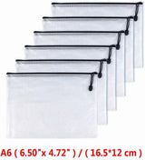 6 Pcs A6 Mesh Zipper Pouches Plastic Zip File Folders for Office Receipts and Cosmetics Black 6 x 4.5 Inch, Durable Plastic Construction - Front View