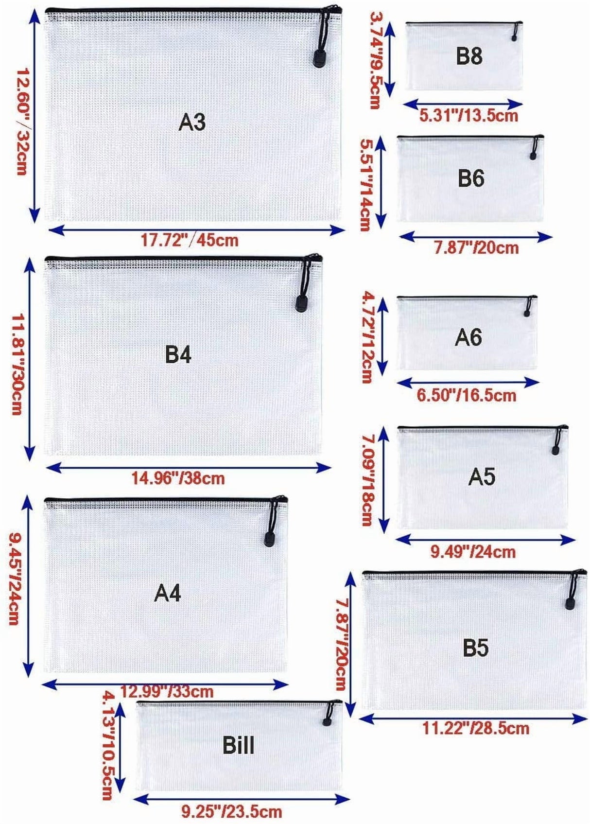 6 Pcs A6 Mesh Zipper Pouches Plastic Zip File Folders for Office Receipts and Cosmetics Black 6 x 4.5 Inch, Durable Plastic Construction