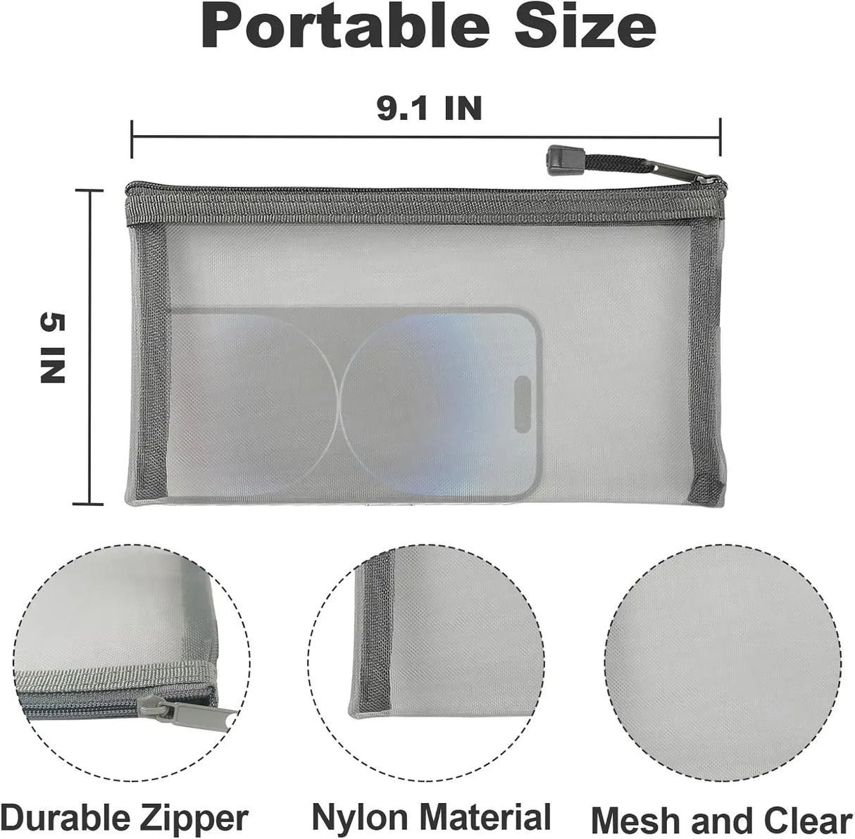 6 Pcs Nylon Mesh Zipper Makeup Bags Cosmetic Pouches for Travel and Home Organization, Small Gray, Daily Comfort Use