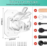 8 Pack No Drill Curtain Rod Brackets, Self Adhesive Adjustable Nail Free Hangers for Curtain Poles 0.62-1.57 Inch, Clear - Front View