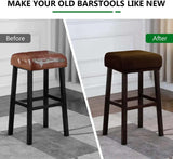Bar Stool Covers 1 Pack Stretch Washable Saddle Seat Slipcovers for Counter Stools and Vanity Stools, Beige - 45-Degree Angle