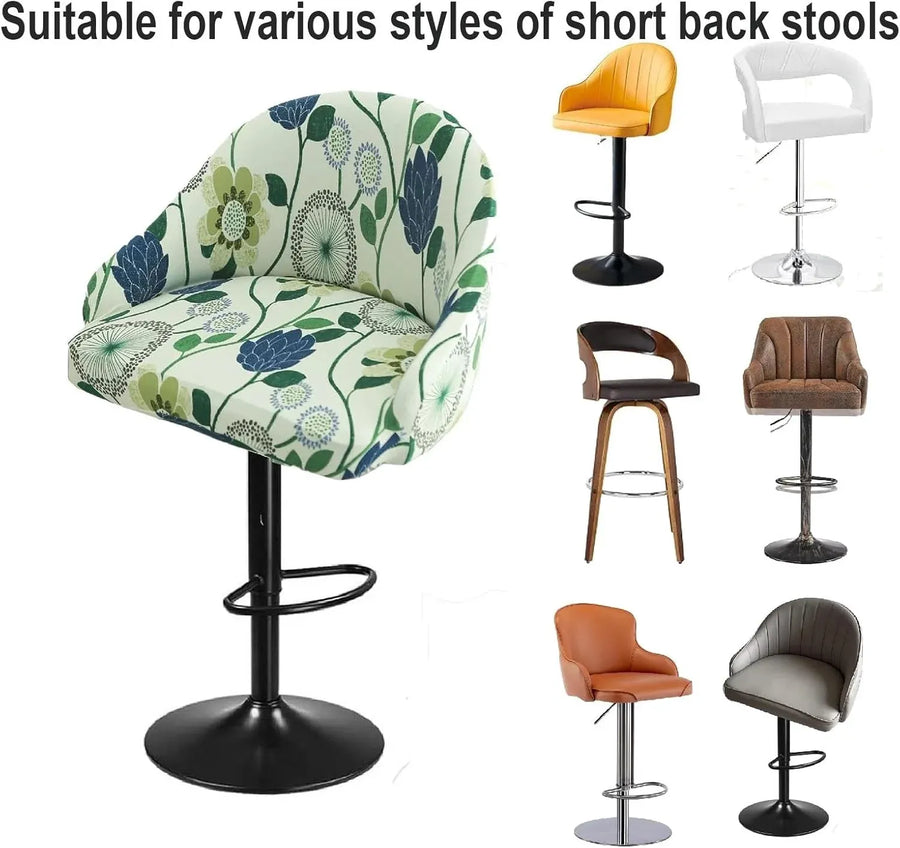 4 Pack Bar Stool Slipcovers Stretch Swivel Chair Covers with Back for Armchair Kitchen Island Gray Leaf Pattern