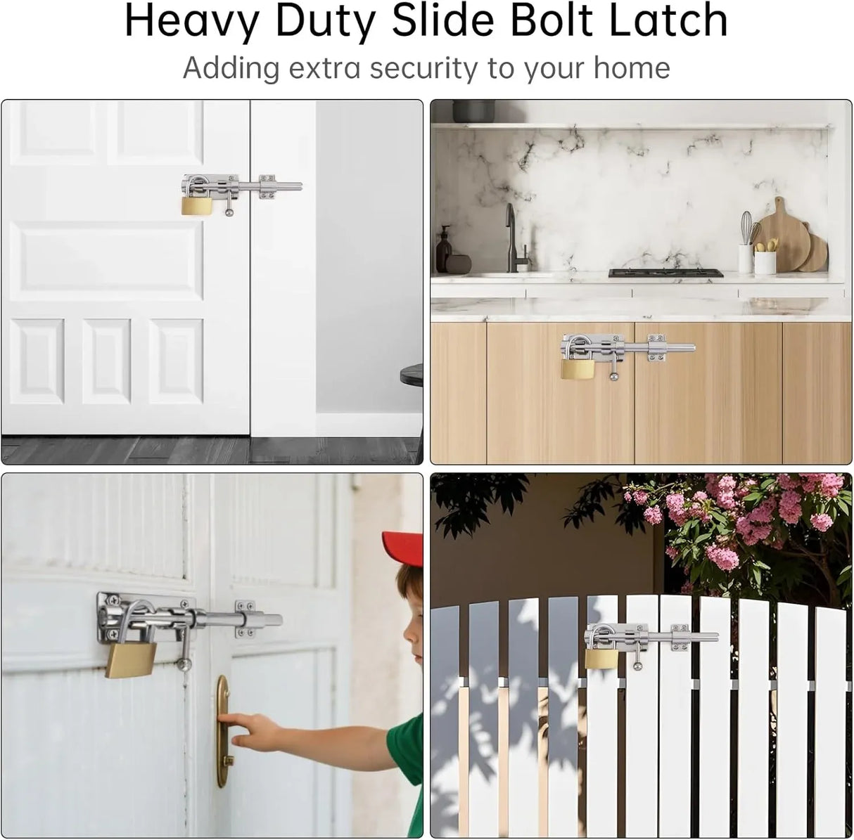 Barrel Bolt Door Latch 14 Inch 304 Stainless Steel Heavy Duty Slide Lock for Gate Barn Door with 8.5 mm Padlock Hole Silver