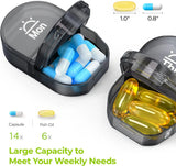 Travel Pill Organizer, Large 7 Day AM PM Weekly Box with Portable Canvas Zipper Case for Vitamins Supplements and Fish Oils, Black