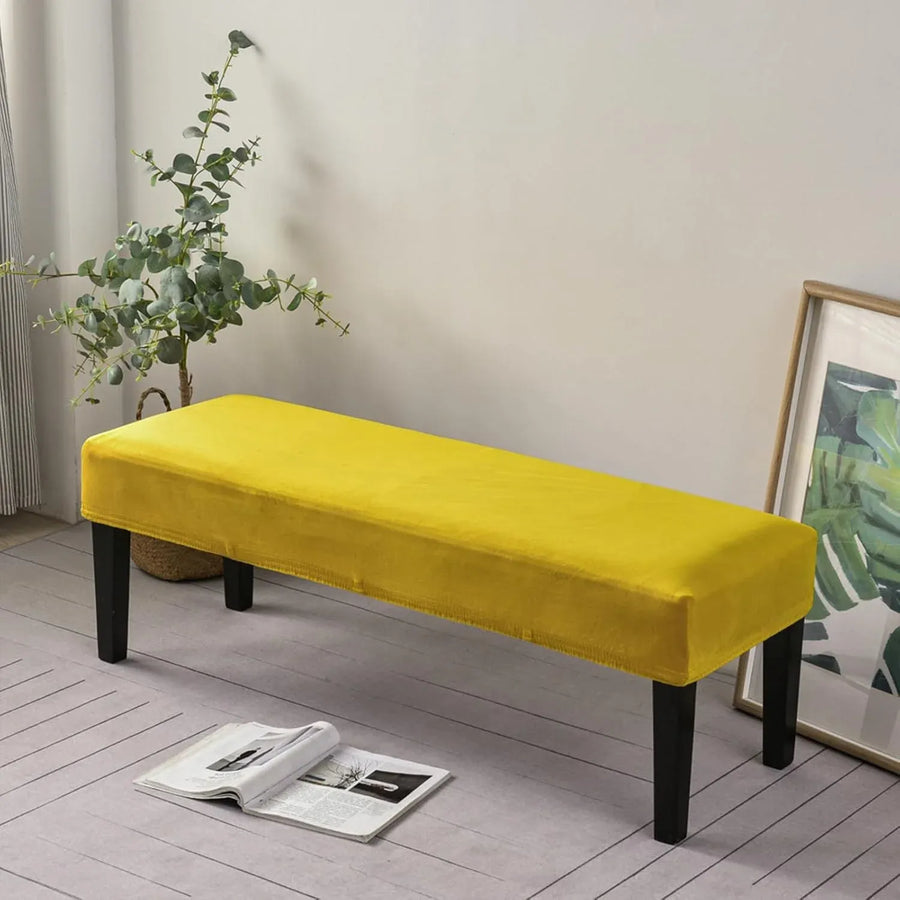 Dining Bench Cushion Cover Stretch Velvet Washable Rectangle Seat Protector for Dining Room Piano Bench Living Room Bedroom Yellow