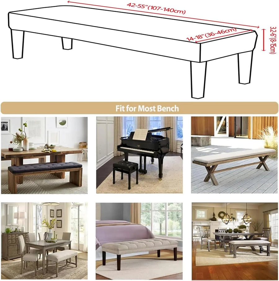 Dining Bench Cushion Cover Stretch Velvet Washable Rectangle Seat Protector for Dining Room Piano Bench Living Room Bedroom Yellow