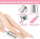 Foot File Callus Remover, Stainless Steel Pedicure Scrubber for Hard Cracked Dead Skin, Wet and Dry Foot Care, Pink - Front View