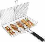 Large Grill Basket Portable Folding BBQ Grilling Rack for Fish Vegetables and Shrimp, Camping Cookouts, for Safe Pet Grooming and Care