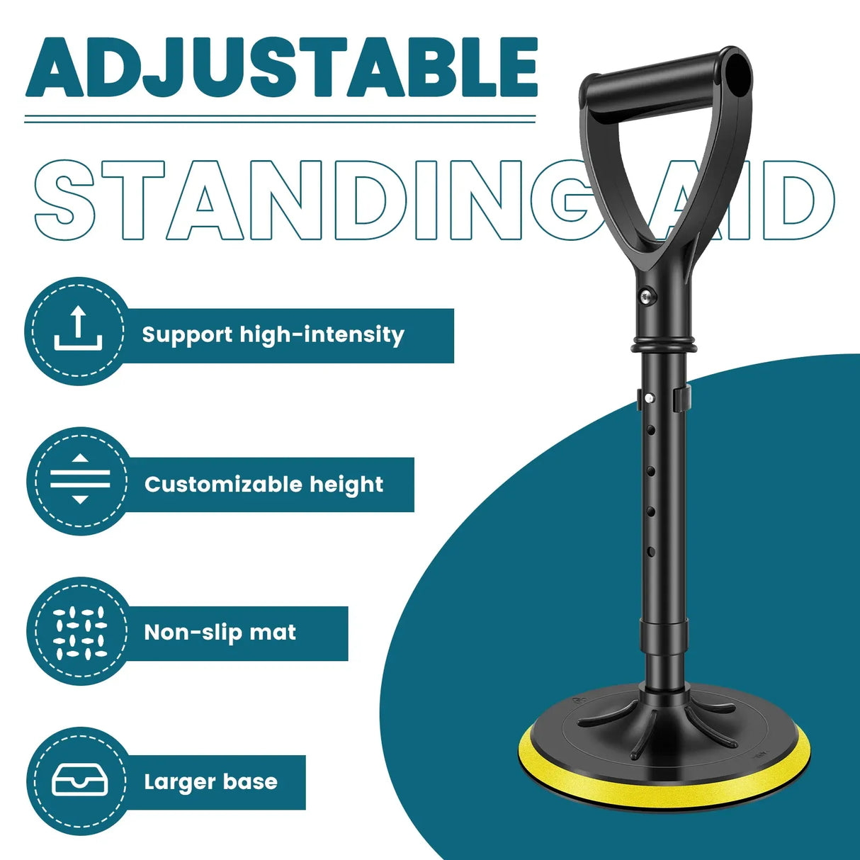Stand Assist Mobility Aid, Height Adjustable Heavy Duty Metal Floor Standing Support Tool for Elderly, Yellow, Adjustable Design