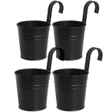 Metal Railing Planter Pots, 4 Pack Hanging Flower Buckets for Balcony Garden Fence Decor, Black, 4 Inch, for Garden Yard and Outdoor Use