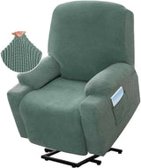 Power Lift Recliner Slipcover High Stretch Soft Jacquard Fabric with Side Pocket for Standard Recliner Chair Green, Letter C Option
