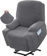 Recliner Slipcover High Stretch Soft Jacquard Fabric with Side Pocket for Standard Power Lift Recliner Chair Gray, Letter D Option
