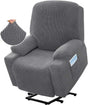 Recliner Slipcover High Stretch Soft Jacquard Fabric with Side Pocket for Standard Power Lift Recliner Chair Gray, Letter D Option