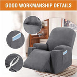 Recliner Slipcover High Stretch Soft Jacquard Fabric with Side Pocket for Standard Power Lift Recliner Chair Gray, Letter D Option