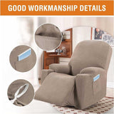 Recliner Slipcover High Stretch Soft Jacquard Fabric with Side Pocket for Standard Power Lift Recliner Beige, Letter E Option