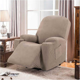 Recliner Slipcover High Stretch Soft Jacquard Fabric with Side Pocket for Standard Power Lift Recliner Beige, Letter E Option - Rear View