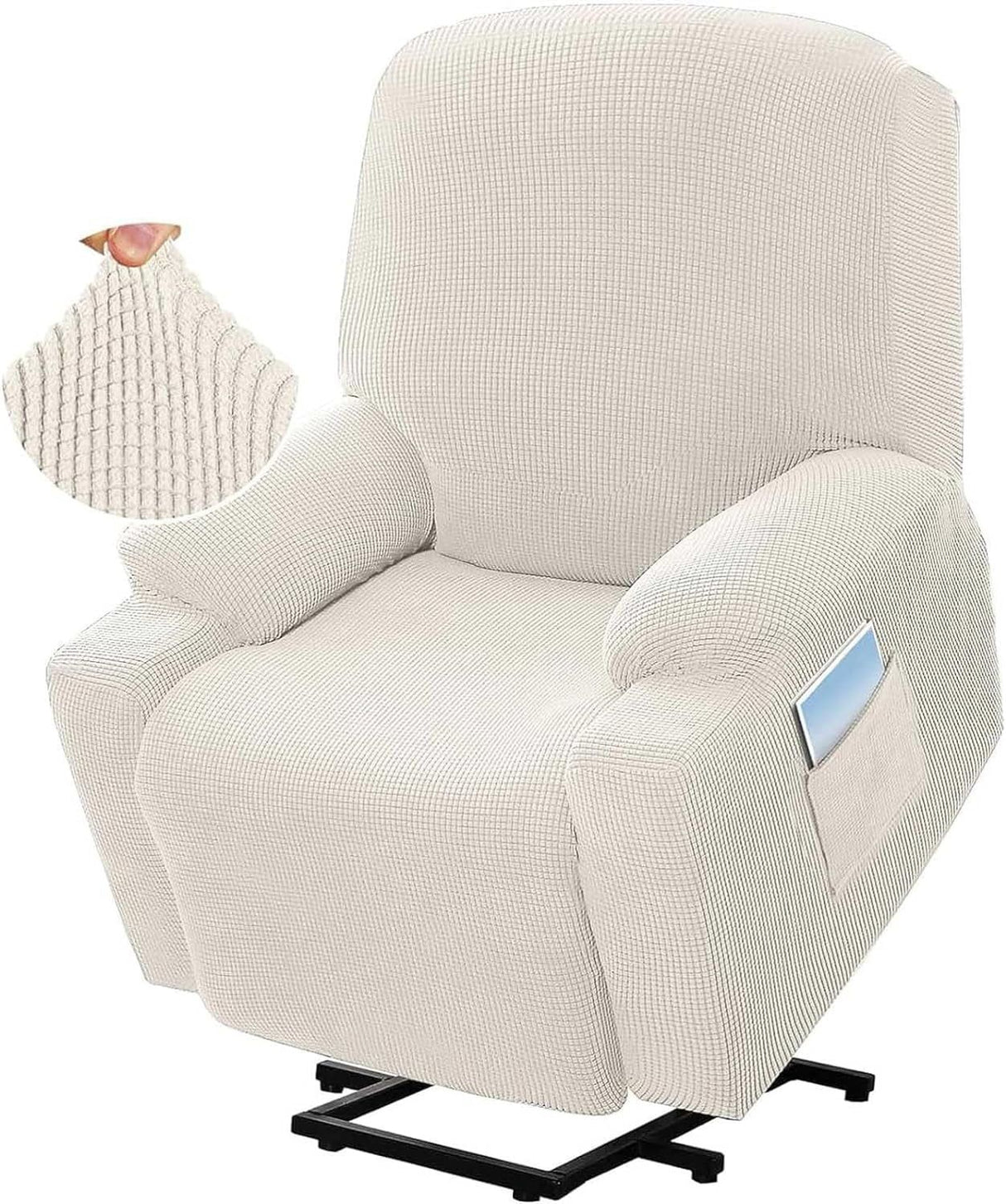 Power Lift Recliner Chair Cover High Stretch Soft Jacquard Slipcover with Side Pocket for Standard Recliners Cream, Letter H Option