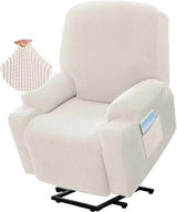 Power Lift Recliner Chair Cover High Stretch Soft Jacquard Slipcover with Side Pocket for Standard Recliners Cream, Letter H Option