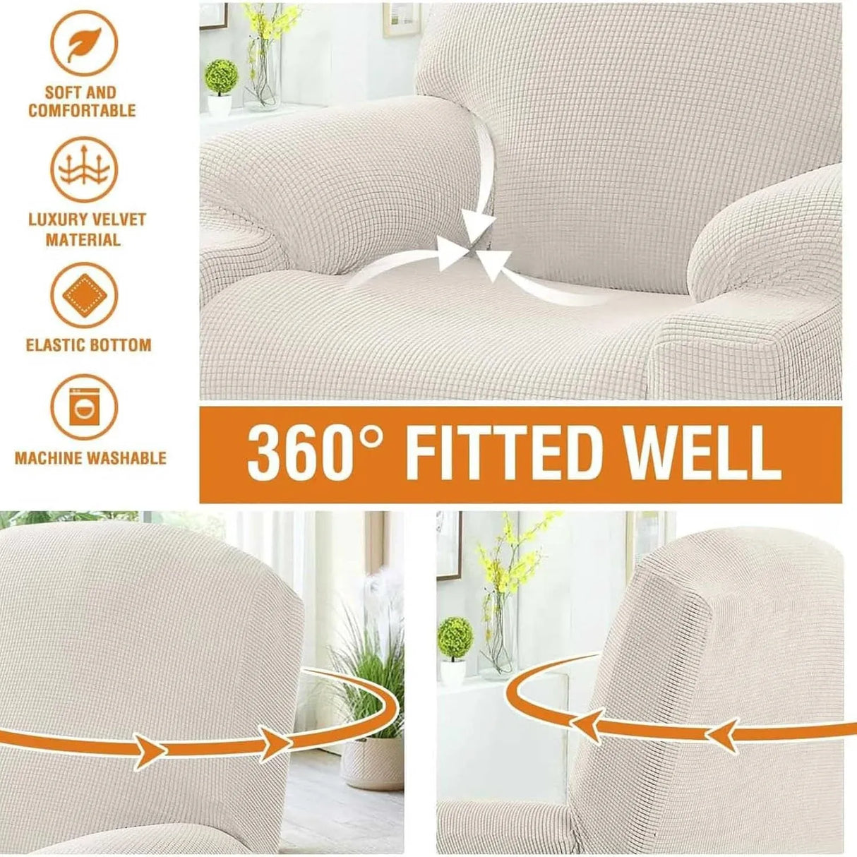 Power Lift Recliner Chair Cover High Stretch Soft Jacquard Slipcover with Side Pocket for Standard Recliners Cream, Letter H Option