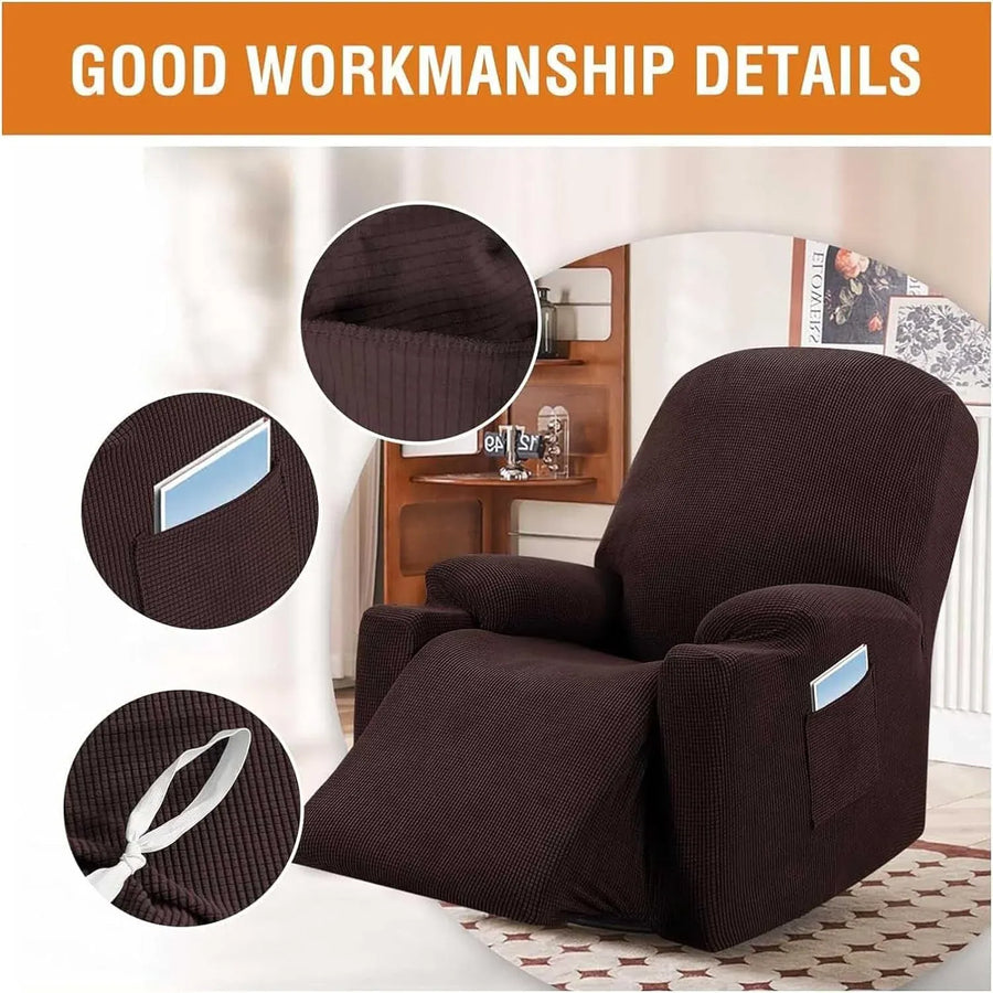 Recliner Slipcover High Stretch Soft Jacquard Fabric with Side Pocket for Standard Power Lift Recliner Brown, Letter A Option