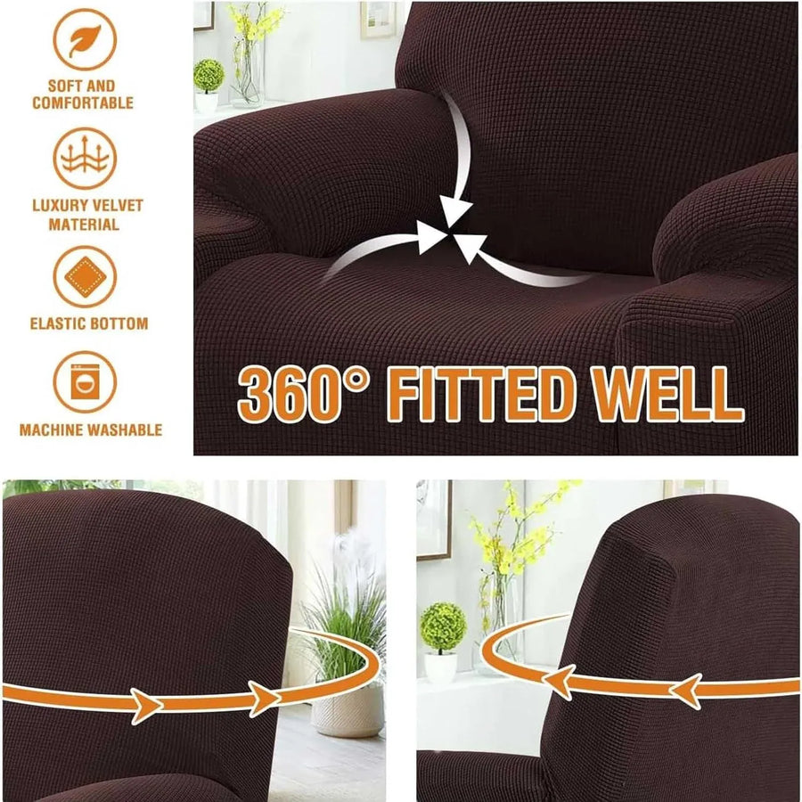 Recliner Slipcover High Stretch Soft Jacquard Fabric with Side Pocket for Standard Power Lift Recliner Brown, Letter A Option