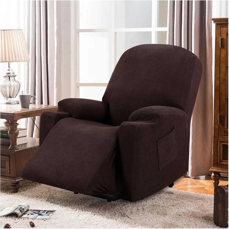 Recliner Slipcover High Stretch Soft Jacquard Fabric with Side Pocket for Standard Power Lift Recliner Brown, Letter A Option