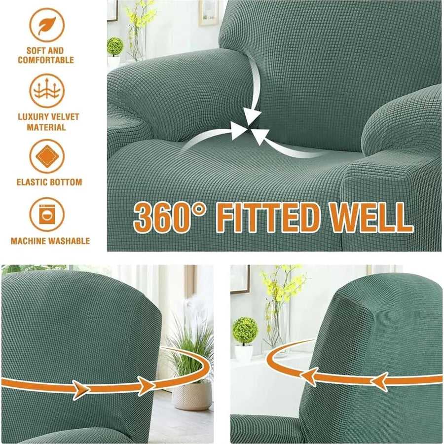 Recliner Slipcover High Stretch Soft Jacquard Fabric with Side Pocket for Standard Power Lift Recliner Green, Letter C Option