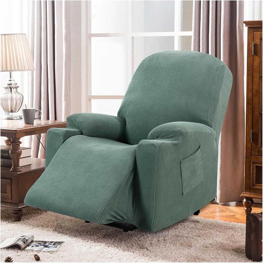 Recliner Slipcover High Stretch Soft Jacquard Fabric with Side Pocket for Standard Power Lift Recliner Green, Letter C Option