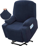 Recliner Slipcover High Stretch Soft Jacquard Fabric with Side Pocket for Standard Power Lift Recliner Chair Navy Blue, Letter F Option